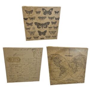 Source Unknown Vintage Script and Map Home Art Print Set - Brown, Black, Pink